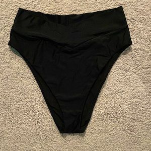 Aerie high cut cheeky crossover front black bathing suit bottom size large
